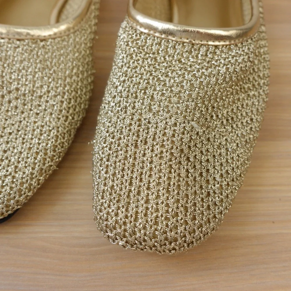 Metallic Coquette Ballet Flats Womens 6 Light Gold Crochet Mesh DV Dolce Vita